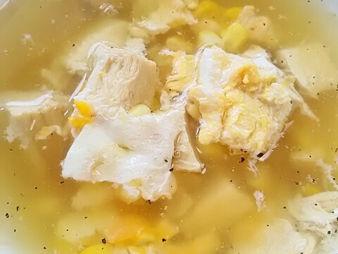 コーンと鶏むね肉の卵スープ(^^)